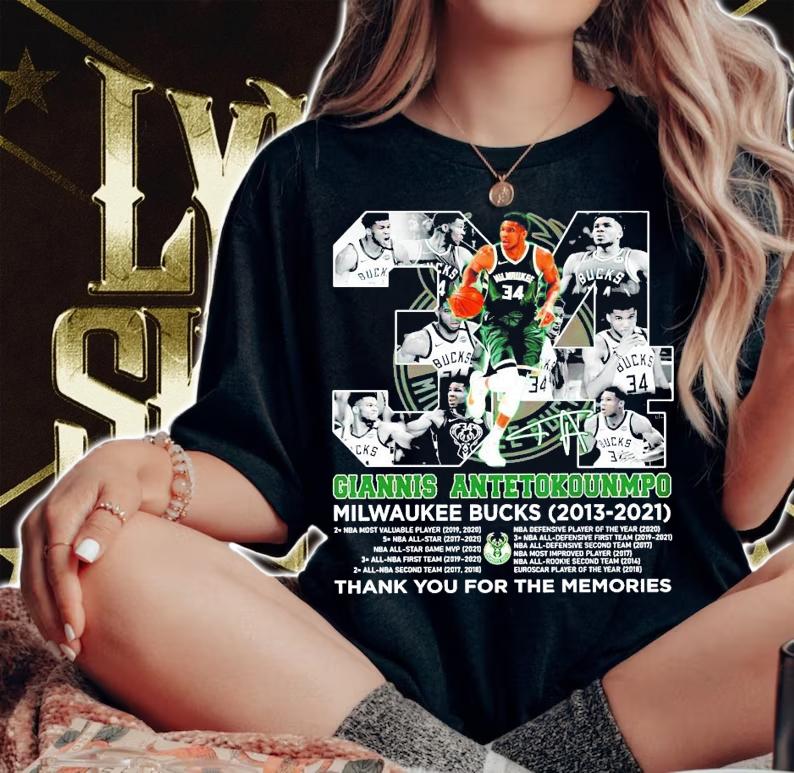 Giannis Antetokounmpo Milwaukee Bucks 2013-2021 signature shirt