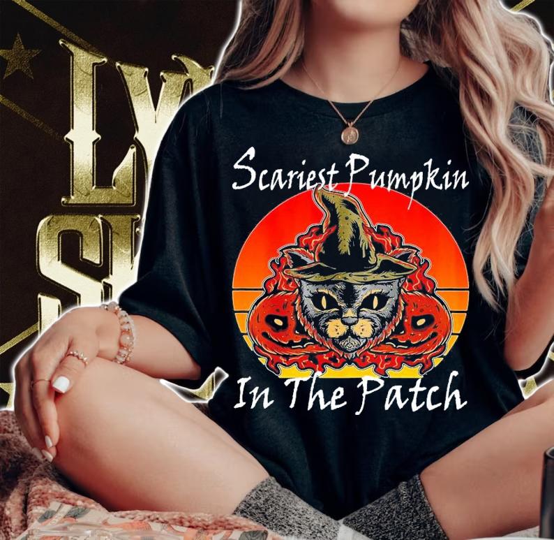 Halloween Cats Scariest Pumpkin In The Patch Vintage Shirt