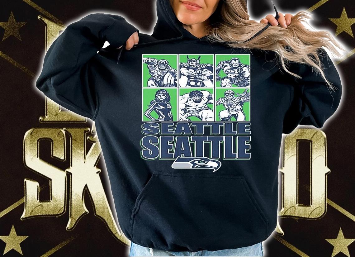 Seattle Seahawks Disney Marvel Avengers Line-Up shirt hoodie