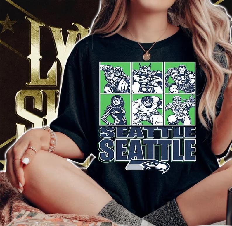 Seattle Seahawks Disney Marvel Avengers Line-Up shirt woman shirt