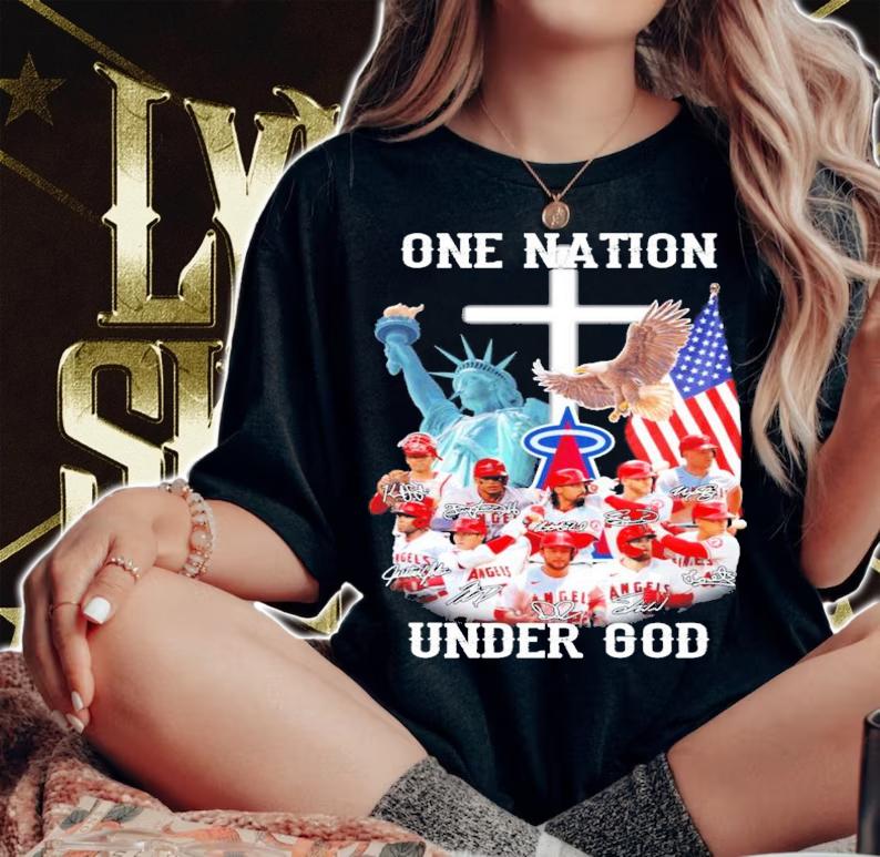 Los Angeles Angels one nation under god signatures shirt