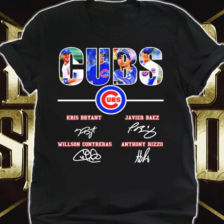 Cubs Kris Bryant Javier Baez Willson Contreras Anthony Rizzo signatures shirt