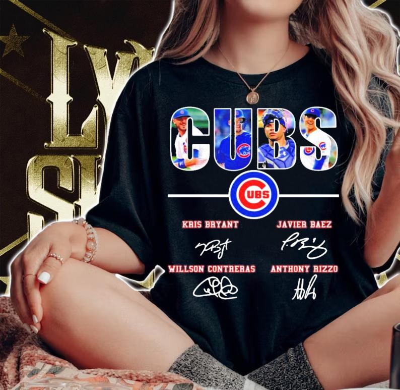 Cubs Kris Bryant Javier Baez Willson Contreras Anthony Rizzo signatures shirt
