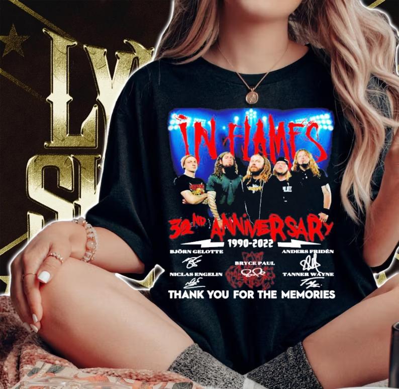 In Flames 32nd anniversary 1990-2022 signatures shirt woman shirt