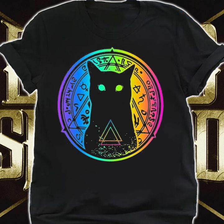 Silhouette cat on background multicolored halloween t-shirt shirt