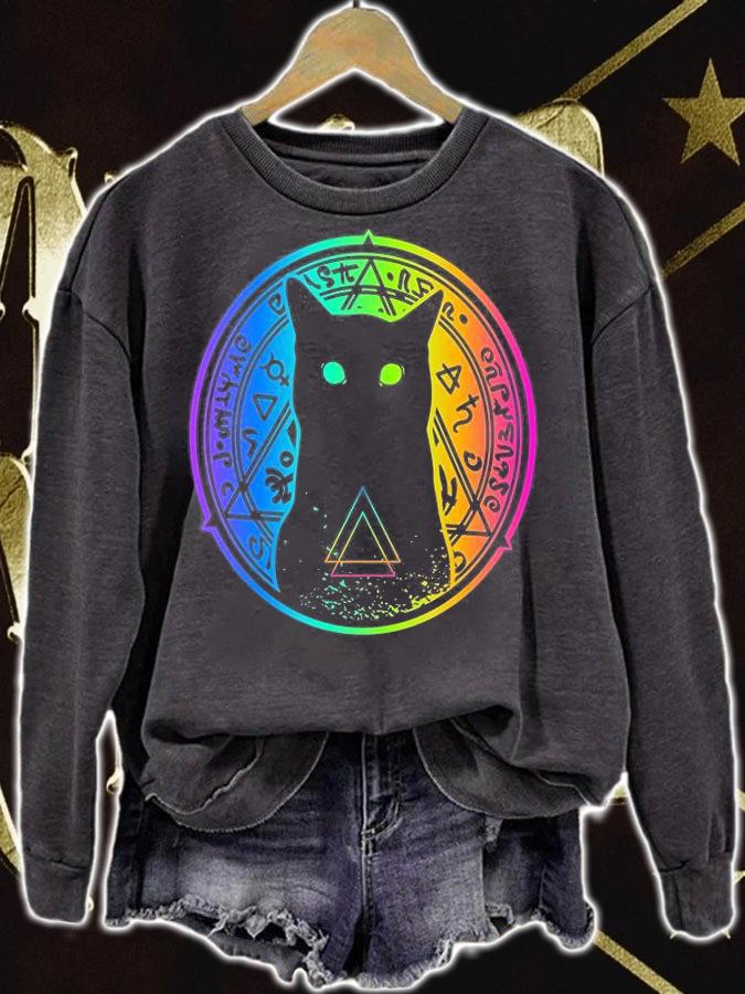 Silhouette cat on background multicolored halloween t-shirt sweatshirt