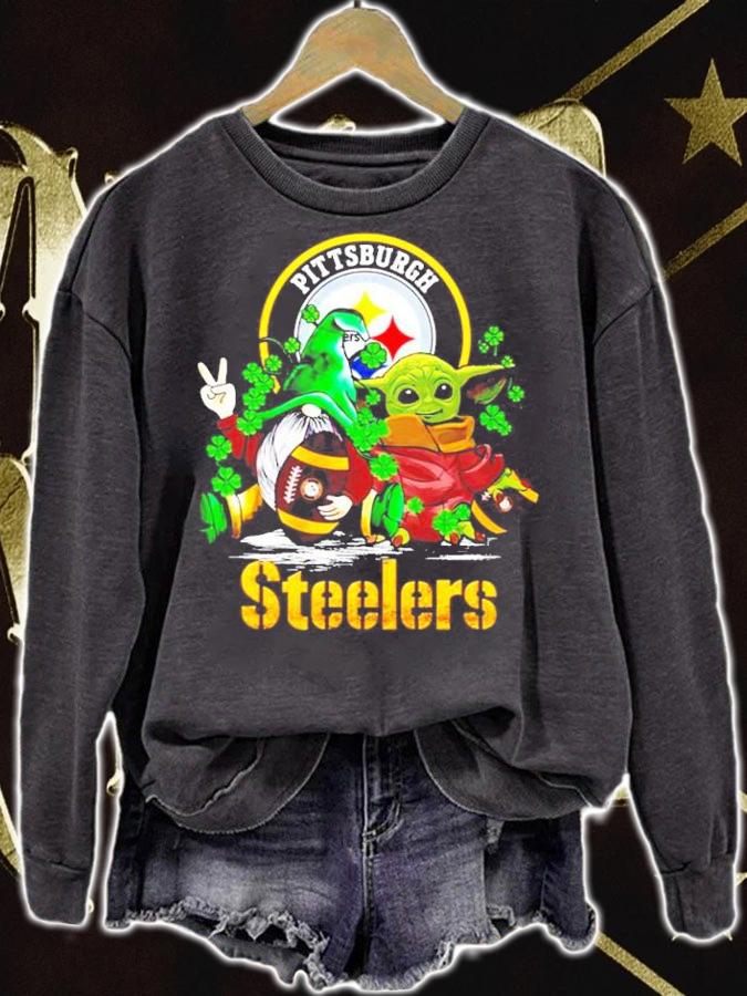 St.Patrick's day Gnome and Baby Yoda Pittsburgh Steelers shirt sweatshirt