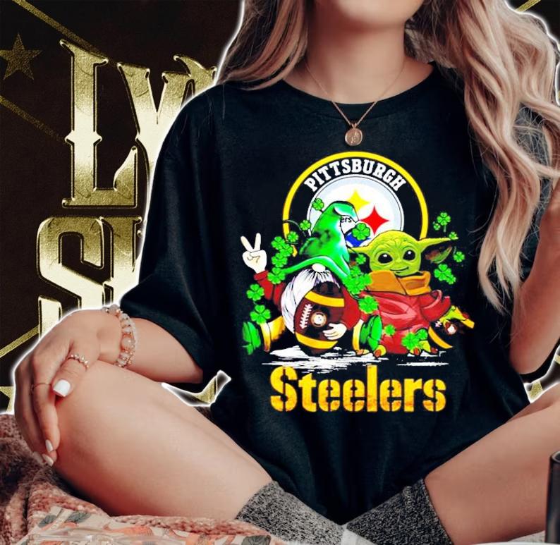 St.Patrick's day Gnome and Baby Yoda Pittsburgh Steelers shirt woman shirt