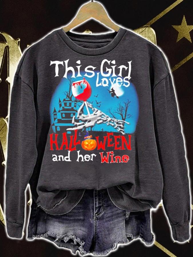 This Girl Loves Halloween And Her Wine shirt sweatshirt