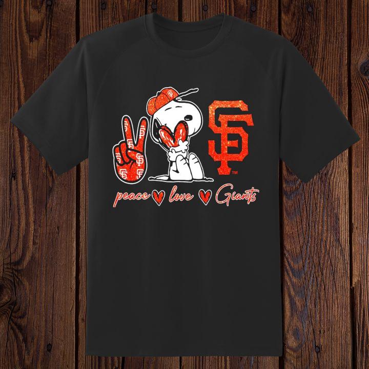 Peanuts Snoopy Peace Love San Francisco Giants T-Shirt for Fans