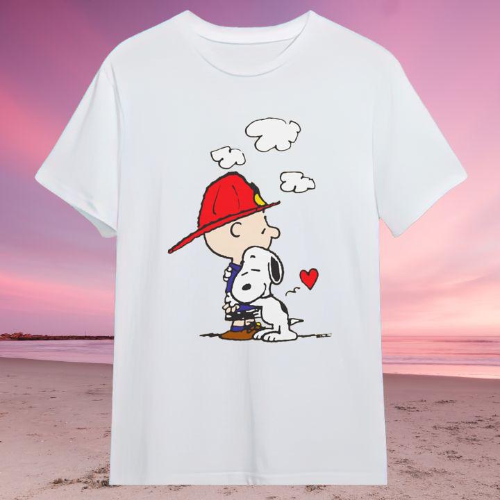 Peanuts Firefighter Snoopy Hug Charlie Brown T-Shirt