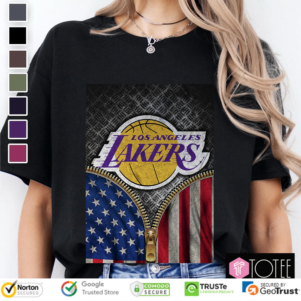 Los Angeles Lakers Logo X American Flag Basketball Zip T-Shirt